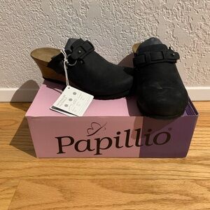 Black Leather Papillio Clogs (size 38)